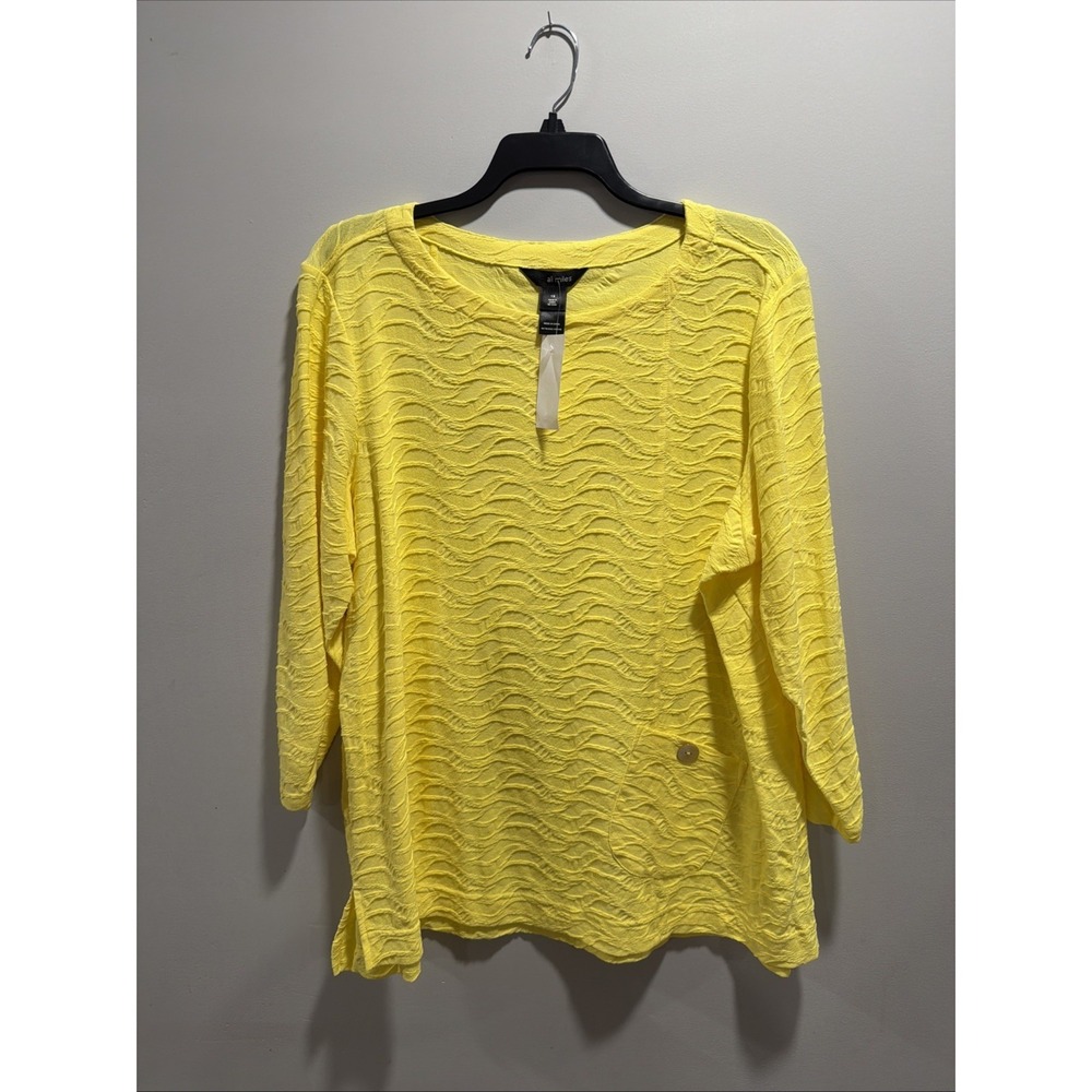 Ali Miles NWT 1X Plus Size Yellow Textured Long Sleeve Tunic Top